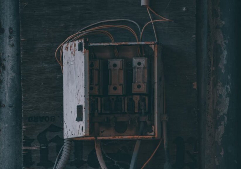 A worn, rusty electrical panel with visible wiring, illustrating signs a panel needs upgrading